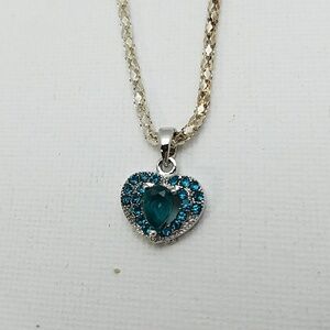 Dark & Light Colored Teal Heart Silver 16" Chain
